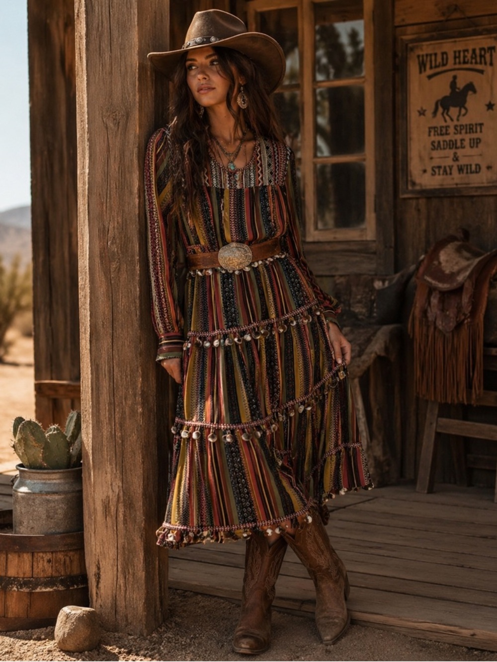 Chelsea & Theodore Dress Womens S Embroidered Striped Maxi Boho Prairie Pom Poms